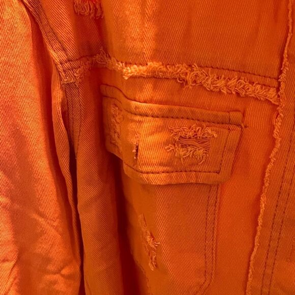 New Orange Distressed HI/Low Button-Up Shirt Great Layering Top. #055 - Picture 5 of 8
